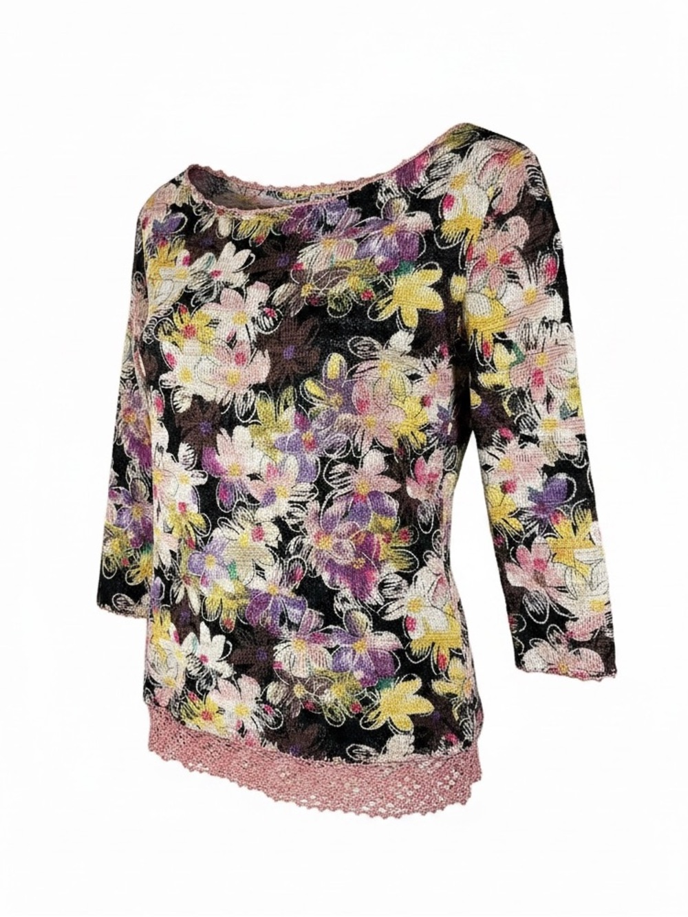 Alberto Makali Floral Textured Top With Crochet Hem Size XL